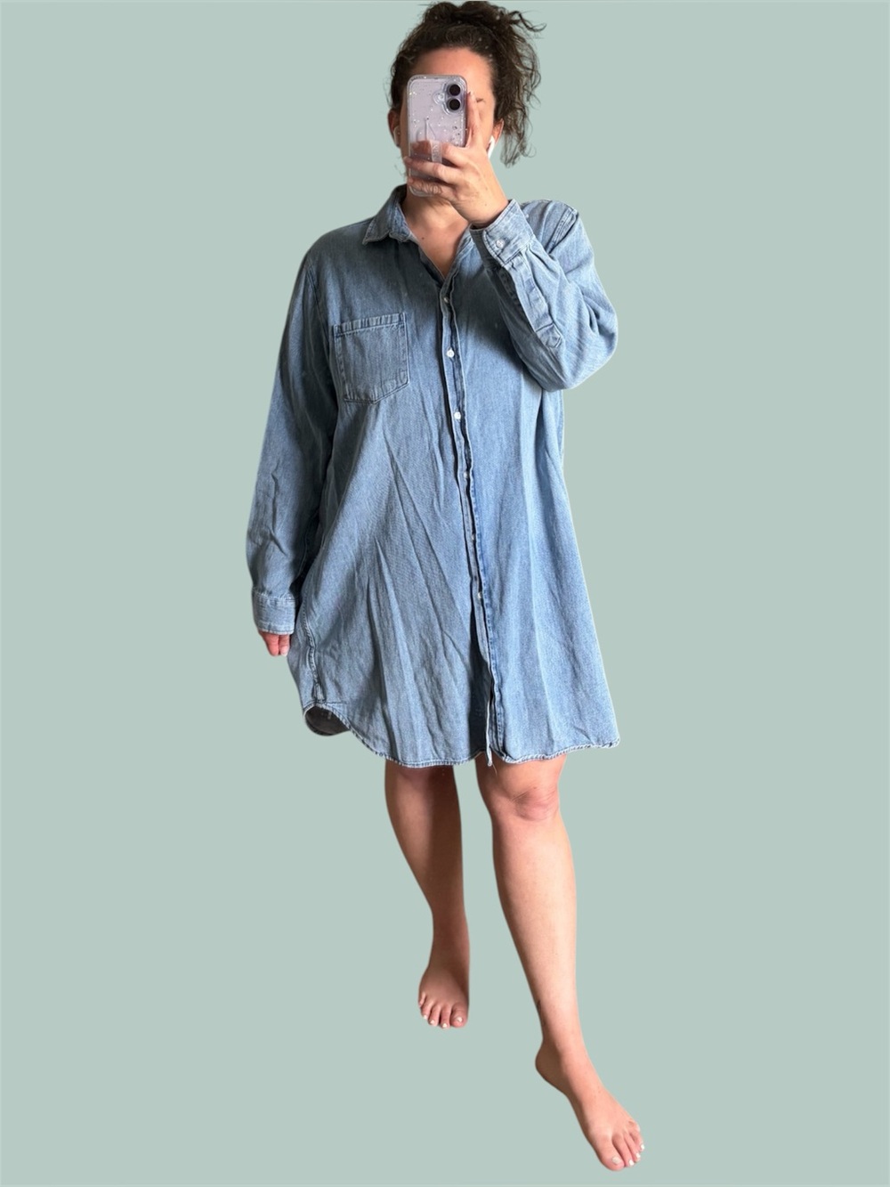 Quince distressed chambray long sleeve shirt dress XL